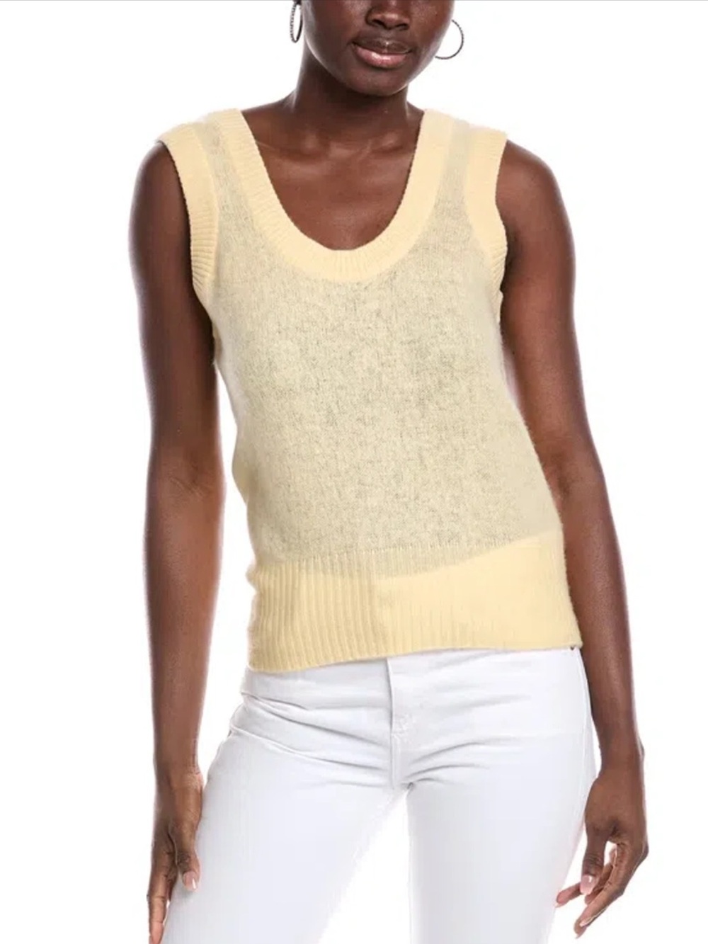 Naadam 100% Cashmere Scoop Neck Knit Tank Top in
Yellow Size M